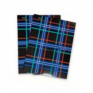 Vtg Mead Five Star Pocket Paper Folder Lot Of 2 Plaid School 80s Trapper Keeper
